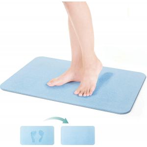 Tapis de bain antid&eacute;rapant en terre de diatom&eacute;es, 60 x 39 x 0,9 cm, absorption maximale, s&eacute;chage rapide, bleu - Neuf