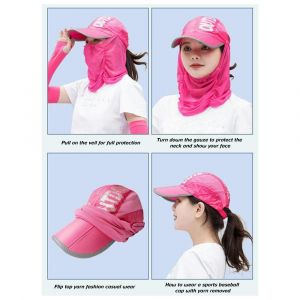 Chapeau Femme Gros Bord Visage Protection Du Cou Respirant Crème Solaire Extérieur Rose Rouge - Neuf