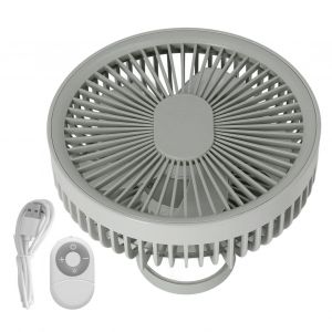 Ventilateur de bureau 2 en 1 ABS PP 4000 mAh 3 vitesses, chargement USB, ventilateur de plafond portable pour camping avec telecommande, gris - Neuf