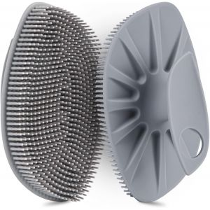 Brosse Pour Le Corps En Silicone-Brosse De Massage Corporelle Douce Et Confortable,Pour La Douche Et Le Bain,Pour Femme Homme Bébé Peau Sensible,Facile À Tenir,Faire Bien Mousser (Gris) - Neuf