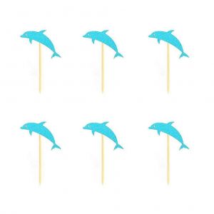 24pcs Dauphin Bleu En Forme De Gâteau Toppers En Papier Pics De Gâteau Cupcake Decor Fournitures De Fête - Neuf