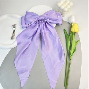 Kal-Barrettes &Agrave; Cheveux Avec Grand Noeud En Satin Soyeux - Long Ruban Uni - Barrette &Agrave; Cheveux Fran&ccedil;aise - Accessoires De Cheveux Pour F&ecirc;te Femmes Filles - Cadeau De Mariage - Violet - Neuf
