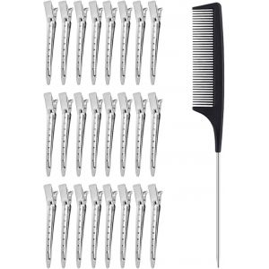 Kal-24pcs Pince Cheveux 3,5 Pouces Pinces À Bec De Canard Clips De Coiffure En Métal Avec Peigne De Style - Neuf