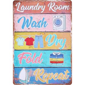 Laundry Room Wash Dry Fold Repeat"" Plaque En M&eacute;tal Vintage Pour R&egrave;gles De Buanderie 12x8 Po/30x20cm D&eacute;coration Murale Pour Buanderie Salle De Bain Maison Salle De Bain - Neuf
