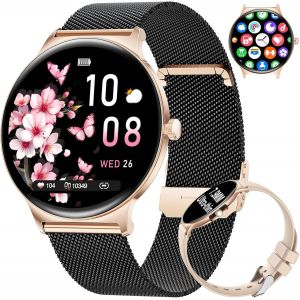 Montre Connect&eacute;e Femme avec Appel Bluetooth, 1.43"" AMOLED 7,9 mm Ultra-Mince avec Fonction F&eacute;minine/120+ Modes Sport/Fr&eacute;quence Cardiaque/Sommeil/IP68/Calories Android iOS Or Rose Noir - Neuf