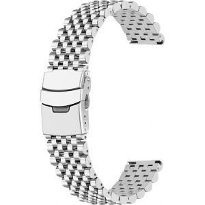 Eryi-Bracelet De Montre En Acier Inoxydable Brossé Poli De Qualité Supérieure - 20 Mm - 22 Mm - Pour Homme Et Femme - Libération Rapide 3d - 7 Perles - Double Verrouillage - Argenté/Noir - Neuf