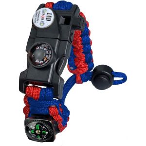 Eryi-Bracelet Paracorde Survie Pour Homme Femme, Militaire Paracord Bracelet Kit Avec Flint + Boussole + Thermomètre + Sifflet + Lumière Led Pour Extérieur, Randonneur, Baroudeur, Explorateurs - Neuf