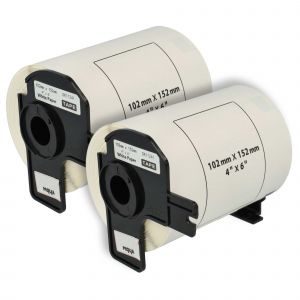 vhbw 2x Rouleau d'étiquettes + support 102mm x 152mm (200 étiquettes) remplacement pour Brother DK-11241 pour étiqueteuse - standard blanc - Neuf