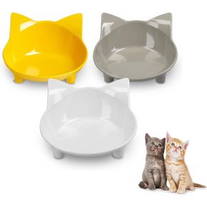 Cmws-Gamelles Pour Chats, Gamelle Antid&eacute;rapante Multi-Usages Pour Animaux De Compagnie Avec Caoutchouc, Pour Le Soulagement De La Fatigue Des Moustaches, Lot De 3 - Gris, Blanc Et Jaune - Neuf