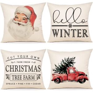 Cauc-Housse Coussin Noel 40x40 Lot De 4 Housse Coussin 40x40 P&egrave;re No&euml;l Wapiti Coton Et Lin D&eacute;coratif Taie D'oreiller Pour Decoration Noel 40 X 40 Cm - Neuf