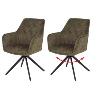 Lot de 2 chaises de salle &agrave; manger HWC-L80, chaise de cuisine avec accoudoirs pivotants et m&eacute;canisme de retour automatique, velours 440 g/m&sup2;aspect daim, vert olive - Neuf