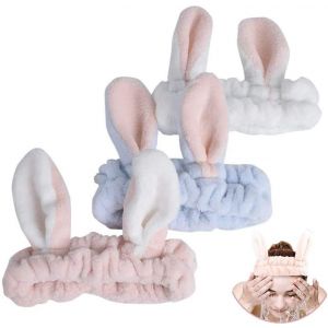 3pcs Lapin Oreille Hairlace Facial Headband Make Up Hair Band Coral Fleece Facial - Neuf