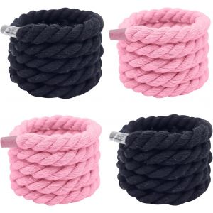 Ytseazn-Lacet Corde,2 Paires Lacet Corde Pour Air Force 1 Gros Lacets 12 Mm Rope Laces Avec Coton 160cm Pour Chaussures De Sport Chaussures De Course Rose Et Noir - Neuf