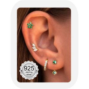 4 Paires Boucles D'oreilles Femme Argent 925 Plaquée Or 14k Créoles Argent Boucles D'oreilles Zircon Piercing Oreille Cartilage Boucles D'oreilles Femme Or Pour Piercings Multiples.[X1649] - Neuf