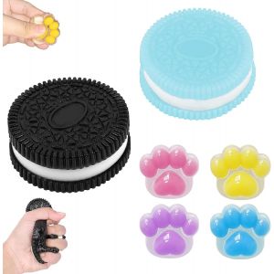 KAL-2 Pi&egrave;ces Biscuit Stress Relief Toy Et 4 X Jouets Squishy Mini Pattes De Chat, Doux Squeeze Jouets Biscuit, Jouet Sensoriel &Agrave; Presser Montessori Pour L'Autisme Accessoires De Jeux (7) - Neuf