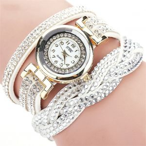 Montre-Bracelet A Quartz Multicouche Ccq Pour Femme, Bracelet Tendance Avec Strass (Blanc) - Neuf
