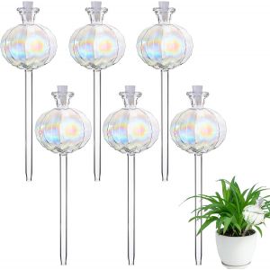 Lot de 6 grandes ampoules d'irrigation des plantes en verre irisé, compte-gouttes d'eau pour plantes en verre transparent, forme de fleur colorée, ampoules auto-arrosantes, dispositif d'arrosage - Neuf