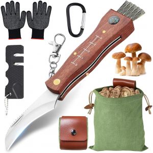 NouvelHorizonstore-Couteau &agrave; champignons avec brosse, sac &eacute;ponge, couteau &agrave; champignons de haute qualit&eacute;, ramasser des champignons/muguets, brosse, acier inoxydable, sac, gants, boussole et r&egrave;gle - Neuf