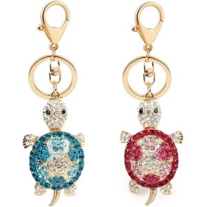 Pata-2 Pièces Porte-Clés Tortue, Brillant Porte Clé Avec Des Strass, Petit Et Léger, Pour La Décoration De Sac, Breloque De Portefeuille, Décoration De Bagages, Décoration De Clés - Neuf