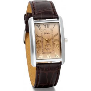 Montre Quartz R&eacute;tro Rectangulaire Romain Chiffre Cadran Bracelet Cuir Alliage Homme Couple Amour Brun - Neuf
