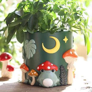 NouvelHorizonstore-Pots de Fleurs color&eacute;s en Forme de Grenouille pour Plantes Grasses, Mignons et Uniques avec Drainage, Petits Champignons Arc-en-Ciel pour Plantes d'int&eacute;rieur, d&eacute;coration d'int&eacute;rieu - Neuf