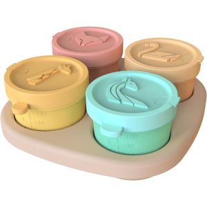 Lot De 4 Petit Pot Conservation B&eacute;b&eacute;, 120ml Pot Bebe Repas Avec Plateau, Bac A Glacons Avec Couvercle Bebe Convient Pour Stocker Pur&eacute;e De Fruits, L&eacute;gumes, Lait Maternel, Micro Ondes S&ucirc;r - Neuf