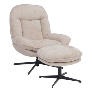Fauteuil relax avec repose-pieds HWC-P32, fauteuil TV &agrave; suspension Nosag, pivotant M&eacute;tal Tissu/textile Chenille (370 g/m&sup2;)cr&egrave;me - Neuf