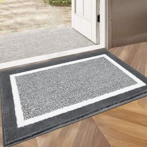 Tapis D'entr&eacute;e Int&eacute;rieur 61 X 91 Cm, Absorbant, Lavable En Machine, Antid&eacute;rapant Et Discret, Pour Porte D'entr&eacute;e Ou Patio, Gris Fonc&eacute;. - Neuf