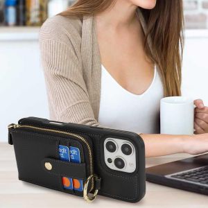 TIANYI-Étui portefeuille en cuir pour iPhone 16 Pro Max avec anneau support et porte-cartes pour femme, pour iPhone 16 Pro Max - Étui portefeuille en cuir avec béquille, fermeture éclair, carte de - Neuf