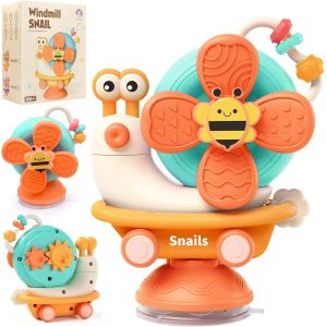 Jouet Ventouse Chaise Haute, Baby Spinner avec Ventouse, Jouet Sensoriel Montessori Bebe 6-12 Mois, Cadeau Enfant Fille et Gar&ccedil;on AB 6 Mois (Orange) - Neuf