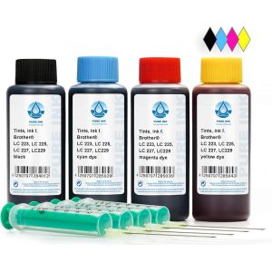 4X 100 ML d'encre pour imprimante Pure Ink Compatible pour Les Cartouches d'imprimante Brother LC-223,LC-225,LC-227,LC-229,DCP-J 4120 DW,MFC-J 4420 DW,J 4425 DW,5320 DW,Entre Autres (No OEM) - Neuf