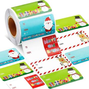 1000 étiquettes autocollantes pour cadeaux de Noël, en papier kraft, pour nom, en papier kraft naturel, pour décoration de Noël (style mignon) - Neuf