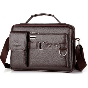 Rétro Mallettes Homme PU Cuir Sac à Bandoulière Affaire Sac à Main Sacoche 10.5 Pouces Sac Cabas Sac de Cours Sacs à Main portés épaule pour Collège Cours Travail Affaires Voyage Brun - Neuf