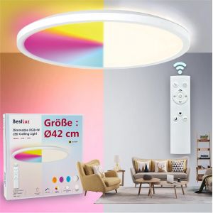 Plafonnier À Led Plafonnier À Panneau Led Ø42cm 24w Rgbw Blanc Neutre 4000k Avec Rétro Éclairage Effet Télécommande Pour Salle De Bain Chambre Salon Cuisine Ultra-Mince - Neuf