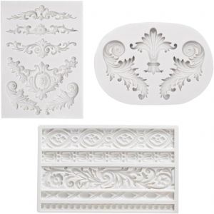 Jexnovashop-Moule Silicone Baroque 3 Pi&egrave;ces Relief Baroque Vintage Silicone Fondant Moule Relief Moule Silicone Fleurs Silicone Fondant Cadre Diy Moule Pate A Sucre Moule En Silicone Fondant G&acirc;teau - Neuf