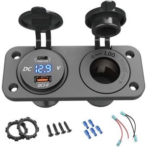 MEVRONISSHOP-QC 3.0 Panneau de Prise USB 12V / 24V, Charge Rapide 3.0 Chargeur embarqu&eacute; Prise int&eacute;gr&eacute;e Briquet &agrave; cigares &eacute;tanche Adaptateur de bo&icirc;te USB - Neuf