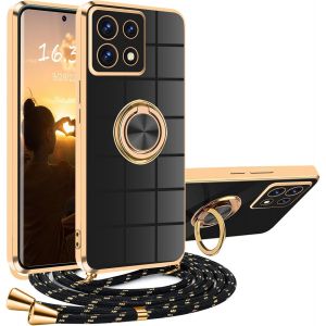 Kalanka-Coque Pour Xiaomi Redmi Note 13 5g Avec Cordon, Coque Pour Redmi Note 13 Avec Collier Silicone Housse 360° Voiture De Bague Magnétique Antichoc Étui Lanyard Case Portable Protection Cover Ave - Neuf