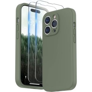 Kal-Coque Compatible Avec Iphone 14 Pro Avec Verre Trempé, Silicone Liquide Protection Individuelle Pour Chaque Objectif Épaissie Etui Pour Iphone 14 Pro 6,1 Pouces (Olive Vert) - Neuf