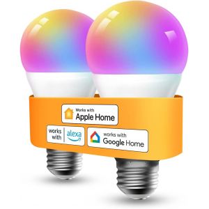Ampoule Wifi Connectée,E27 Led Compatible Avec Apple Homekit,Alexa/Google Home,810lm,9w 2700k-6500k, Rgbww Dimmable (Équivalent 60w) Avec Commande Vocale,Contrôle À Distance[Amp744787] - Neuf
