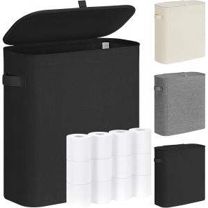 KALANKA-33L Rangement Papier Toilette, Boite Rangement Salle de Bain avec Couvercle, Réserves à Rouleaux de Papier Toilette, Panier Papier Toilette pour jusqu'à 9-16 Rouleaux, Noir - Neuf