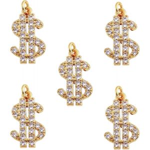 Kal-Lot De 5 Breloques En Forme De Dollar En Laiton Et Oxyde De Zirconium,Pendentif Dollar Texturé Charm, Pour Fabrication De Bijoux, Colliers, Boucles D'oreilles - Neuf
