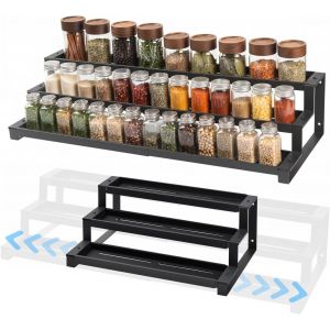 Étagère À Épices À 3 Niveaux Pour Placard Intérieur,41 À 75 Cm,Organiseur À Épices Extensible,Grand Organisateur D'assaisonnement,Étagère Pour Pots À Épices Pour Comptoir De Cuisine - Neuf