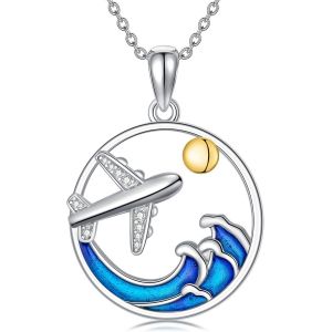 Cmjaagur-Collier Avion En Argent Sterling 925 Avec Pendentif Vagues Solaires Pour Femme Hôtesse De L'air, Taille Unique, Argent Sterling, Pas De Gemme[M974] - Neuf