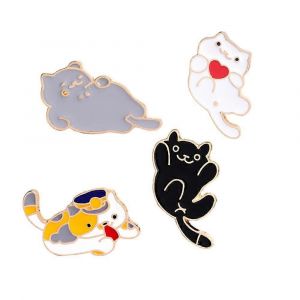 Ventes Promotionnelles 4 Pc Chat Revers Pin Ensemble Noir Blanc Chatte Dessin Anim&eacute; &Eacute;mail Broches Mignon Badge - Neuf