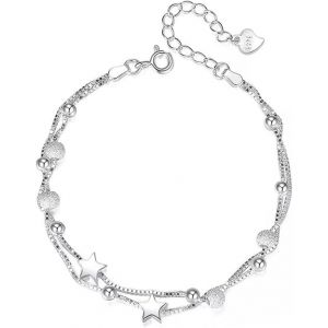 Kalsw-2 En 1 Bracelet Etoile Givrées Perle Réglable Pour Fille,Bracelet Argent Femme 925 Massif,Bracelet Argent Charm Perles,Bracelet Cadeau D'anniversaire Pour Femmes Filles - Neuf