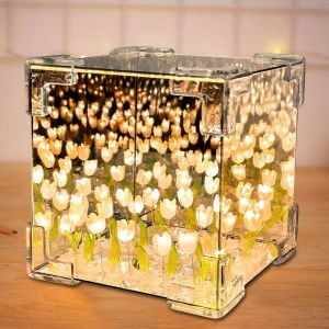 FABUR-Lampe tulipe DIY - Veilleuse tulipe - Miroir fleurs - Veilleuse LED - Lampe tulipe - Lampe nuage - Pour table, chambre à coucher, décoration de la maison (A) - Neuf