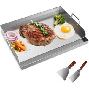 Ulteronixshop-Plancha Plaque de cuisson 54 x 41 cm, plaque de cuisson avec &eacute;vacuation des graisses et 2 spatules de barbecue, en acier inoxydable &eacute;pais, ne se d&eacute;forme pas facilement, convient pour ba - Neuf
