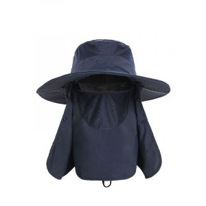 (Bleu Marine) 1 Pièce Chapeau De Pêche Chapeau De Soleil Chapeau De Protection Solaire À Large Bord Avec Masque Couvercle Rabattable Été Plein Air Voyage Chapeau De Plage - Neuf