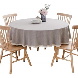 Sjzg-Nappe Ronde En Coton Et Lin Gris Clair Diam&egrave;tre 100 Cm Convient Aux Tables Rondes D'un Diam&egrave;tre De 50 &Agrave; 60 Cm - Neuf
