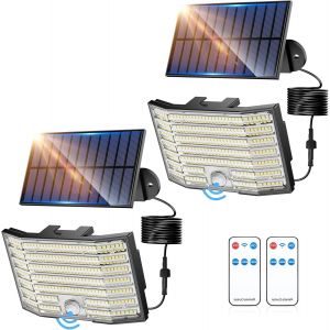 226 Led Solarlampen Pour Ext&eacute;rieur Avec D&eacute;tecteur De Mouvement 3 Modes Solar Aussenleuchte Lampe 5 M C&acirc;ble Projecteur Applique Ip65 Pour Jardin Garage Cour Pelouse Portes D Entr&eacute;e 2 Pi&egrave;ces. - Neuf